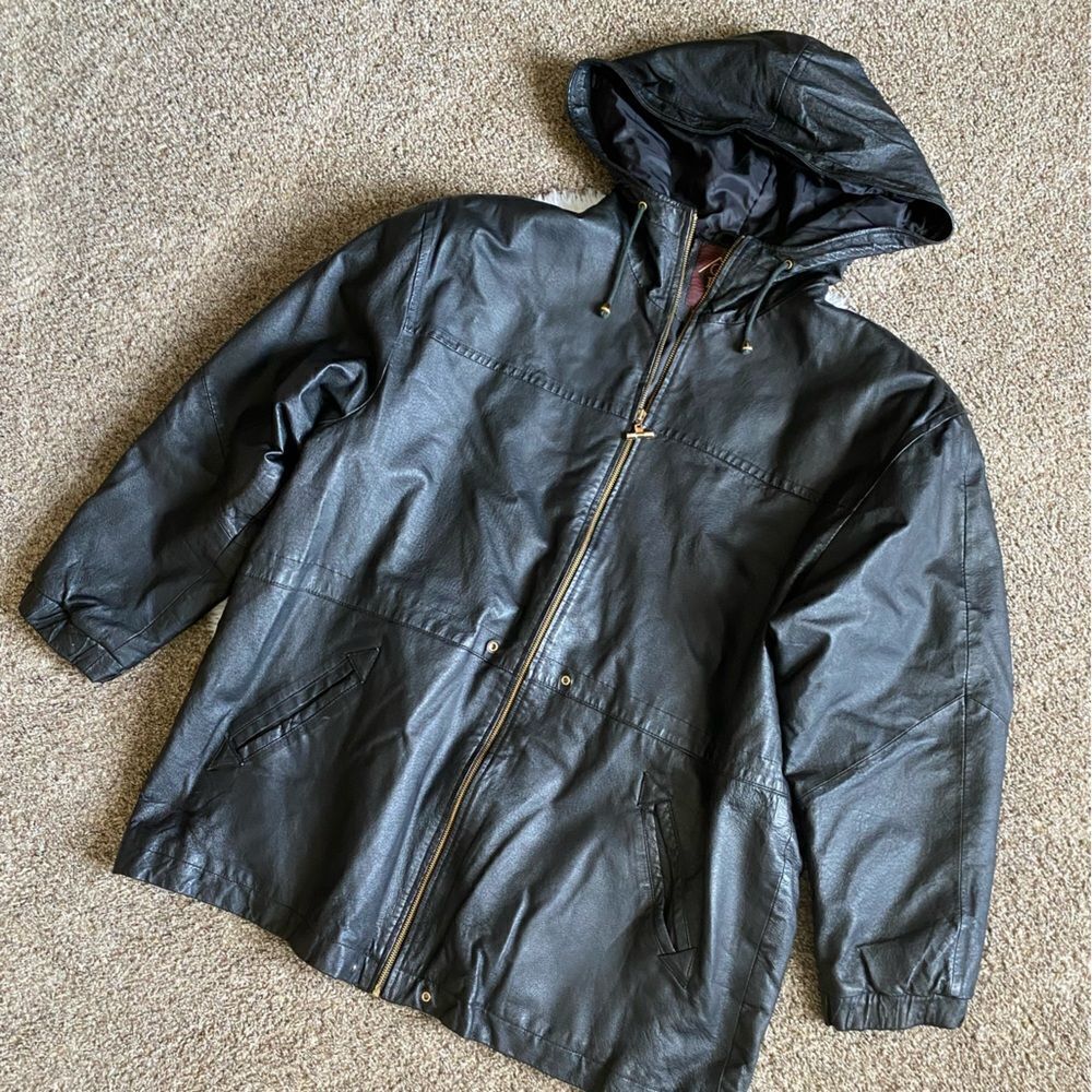 G III Leather‎ Jacket Hooded Black Womens Size 3X
